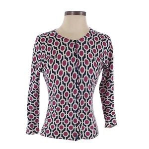 Garnet Hill 100% Merino Wool Geometric Print Classic Button Up Cardigan Size S